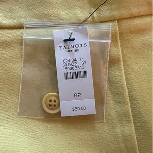 Talbots Petite Yellow Chatham Flat Front Zip Side Ankle Pant - 8P - NWT